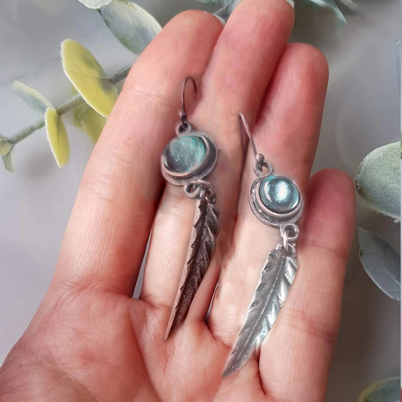 Silver Round Leaf Design Metal Earrings