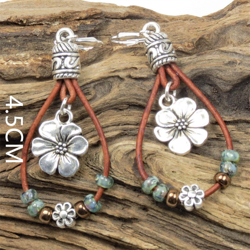Floral Design Silver Oval Alloy Earrings