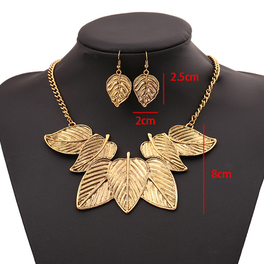 Gold Leaf Design Necklace and Earrings