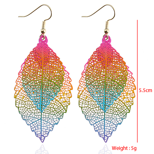 Multi Color Leaf Hollow Metal Detail Earrings