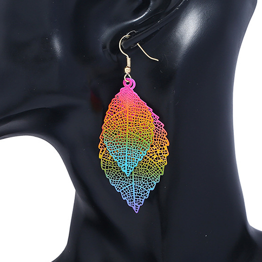Multi Color Leaf Hollow Metal Detail Earrings