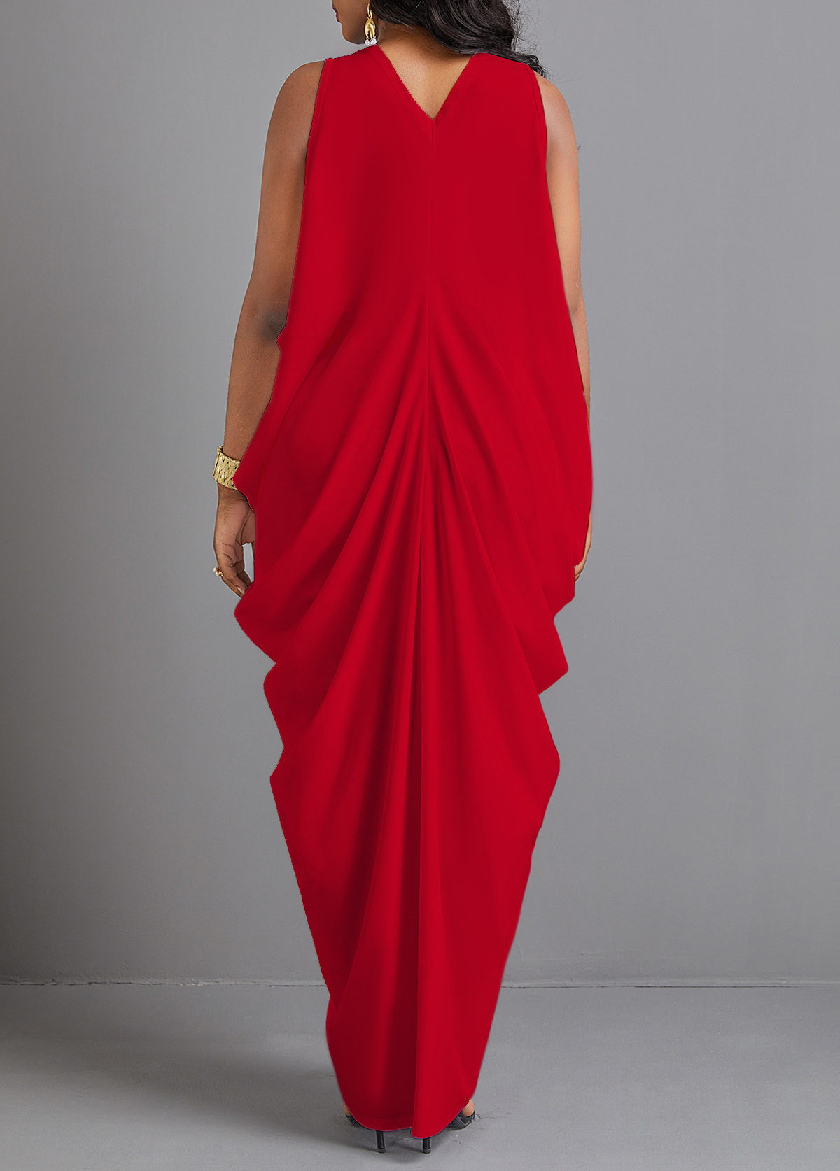 Red Split O Shape Sleeveless Maxi Dress