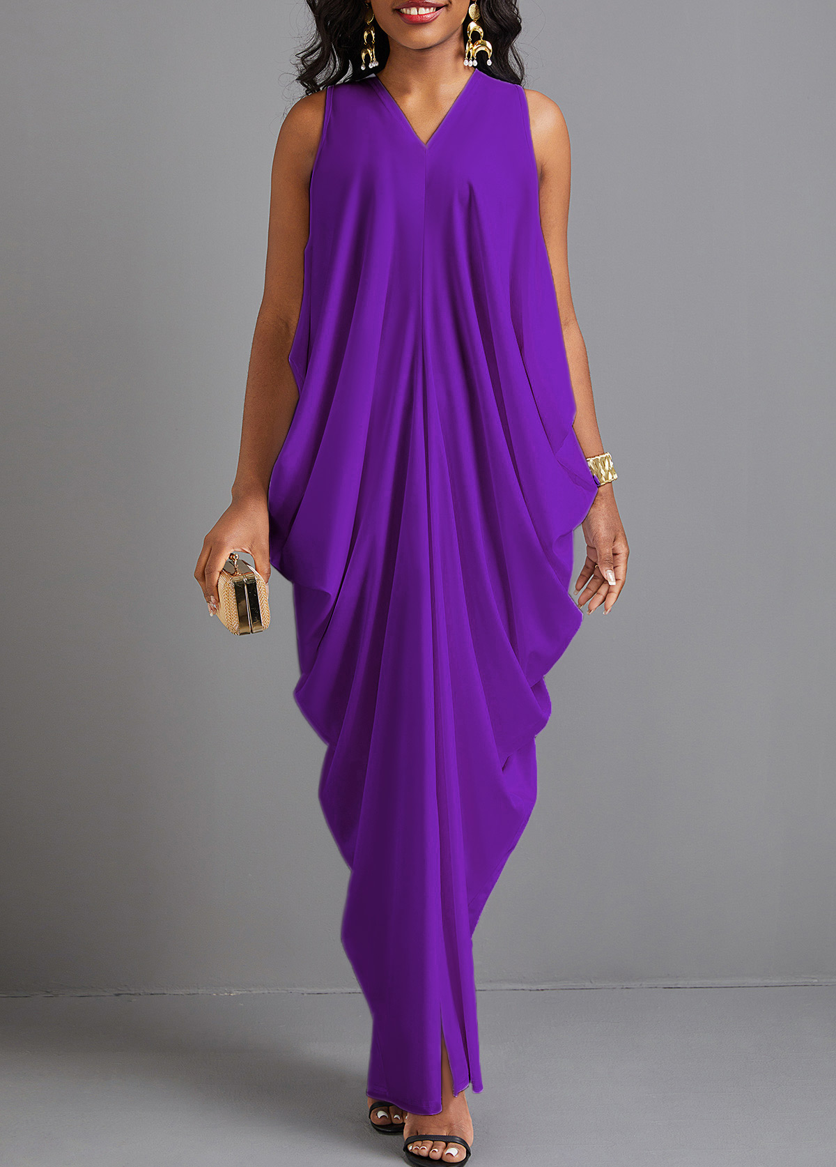 Purple Split O Shape Sleeveless Maxi Dress