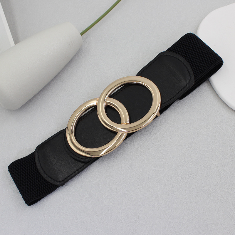 Black Elastic Design Circular Detail Belt