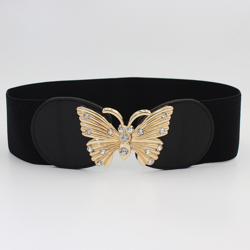 Butterfly Design Patchwork Black Elastic Belt