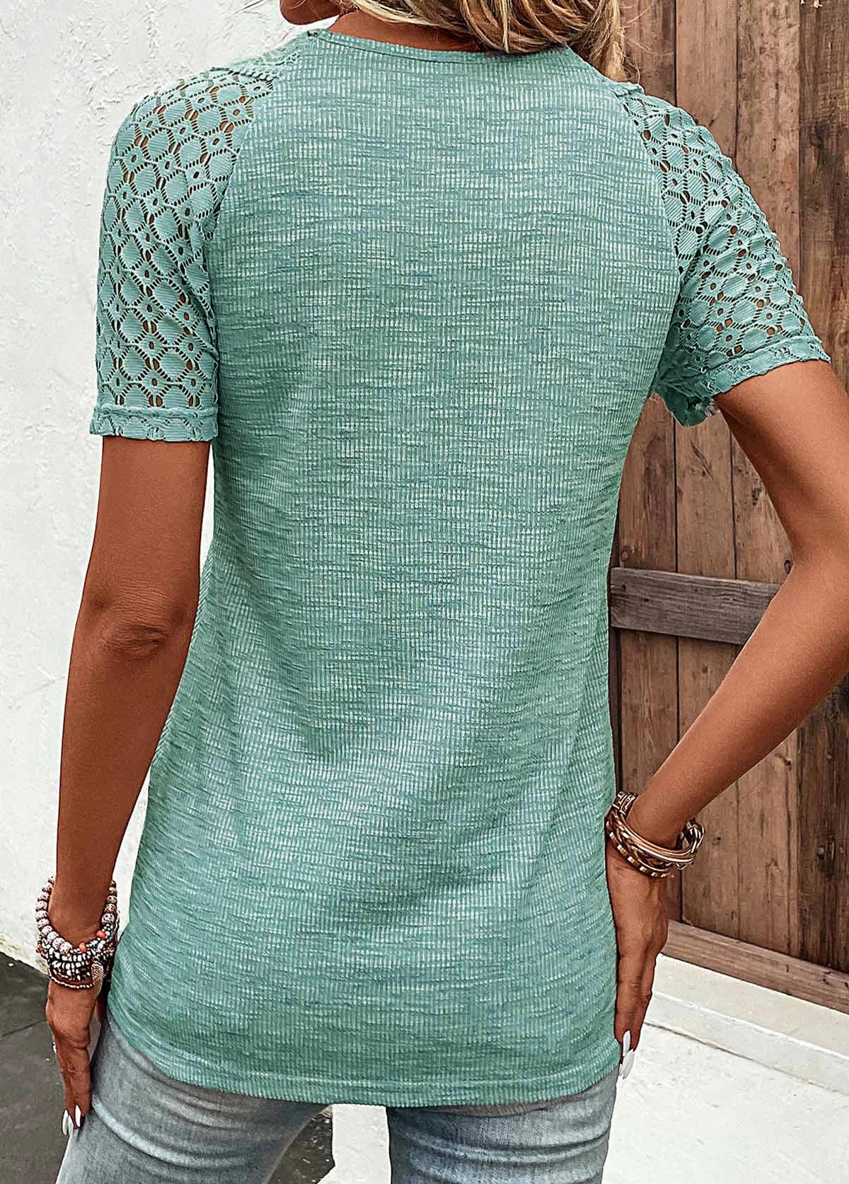 Plus Size Green Lace Short Sleeve T Shirt