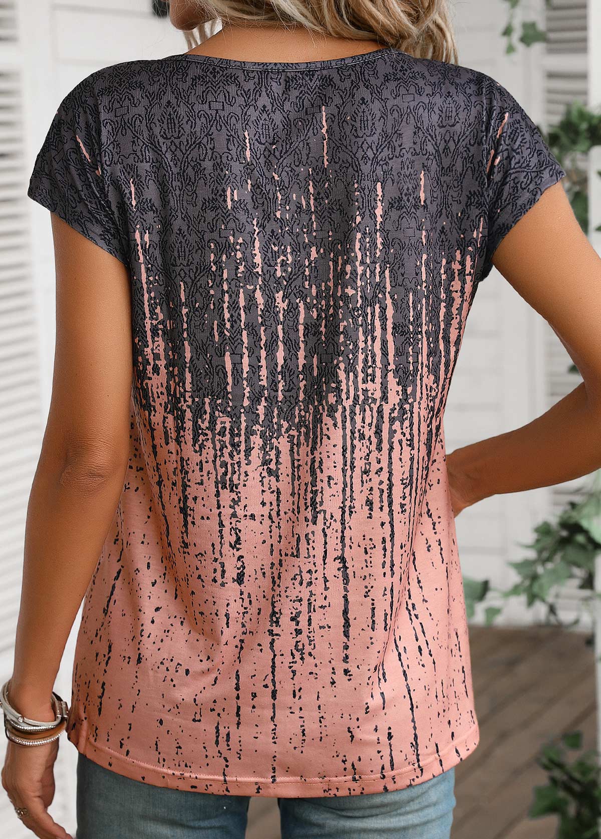 Dusty Pink Grommet Graffiti Print T Shirt | picture 