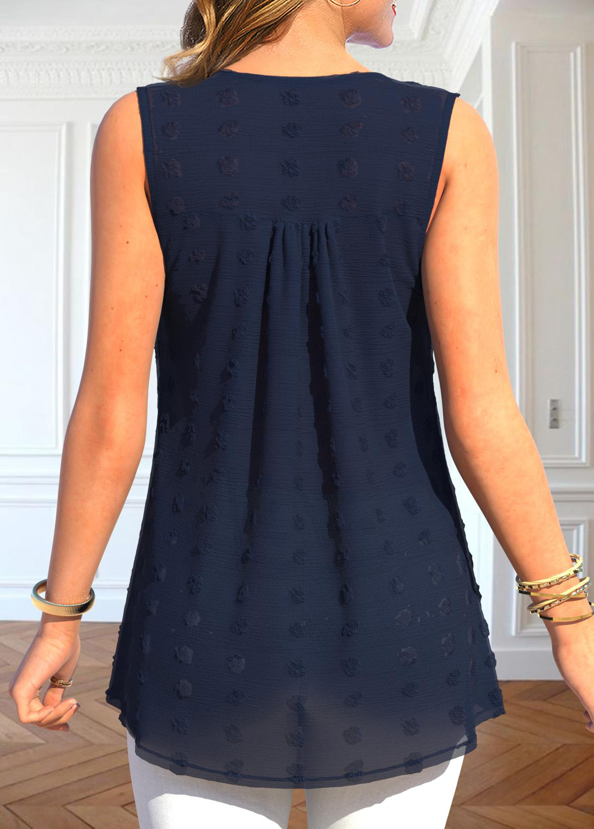 Navy Cut Out Round Neck Tank Top