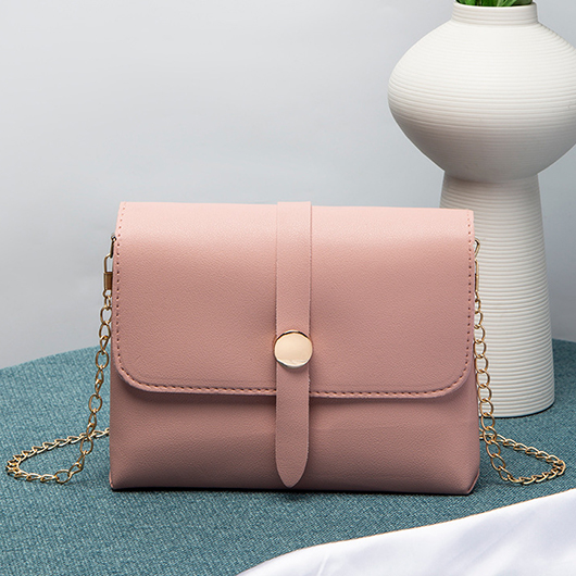 PU Detail Pink Magnetic Chains Crossbody Bag