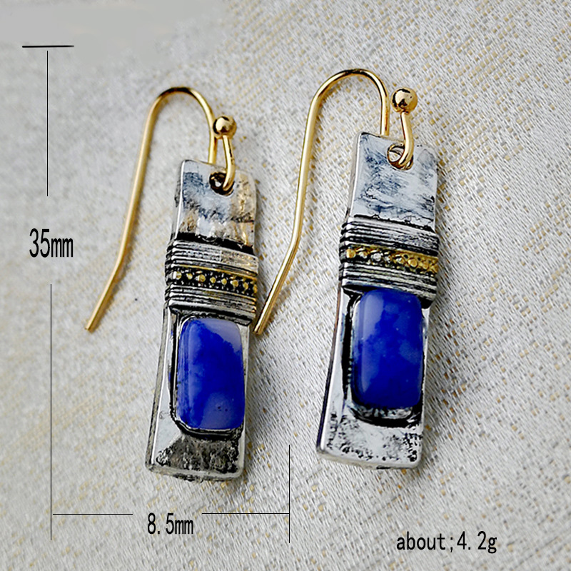 Royal Blue Rectangle Design Alloy Earrings