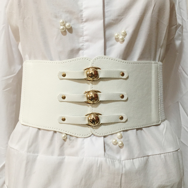 Faux Leather Detail Patchwork White Belt