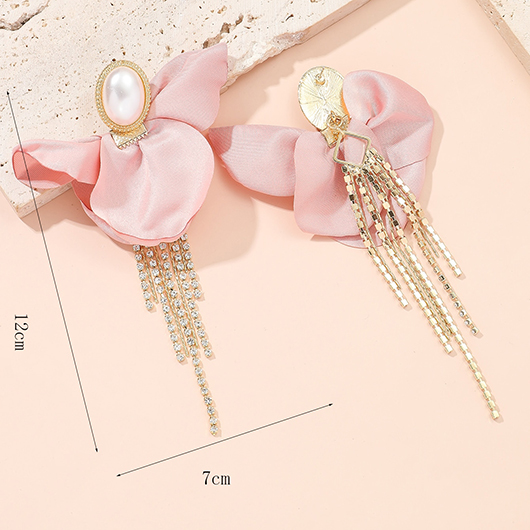 Tassel Pearl Pink Oval Design Earrings