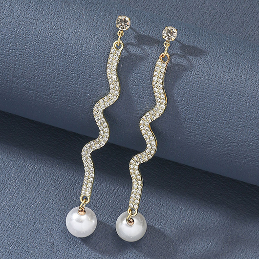 Gold Pearl Detail Rhinestone Design Earrings