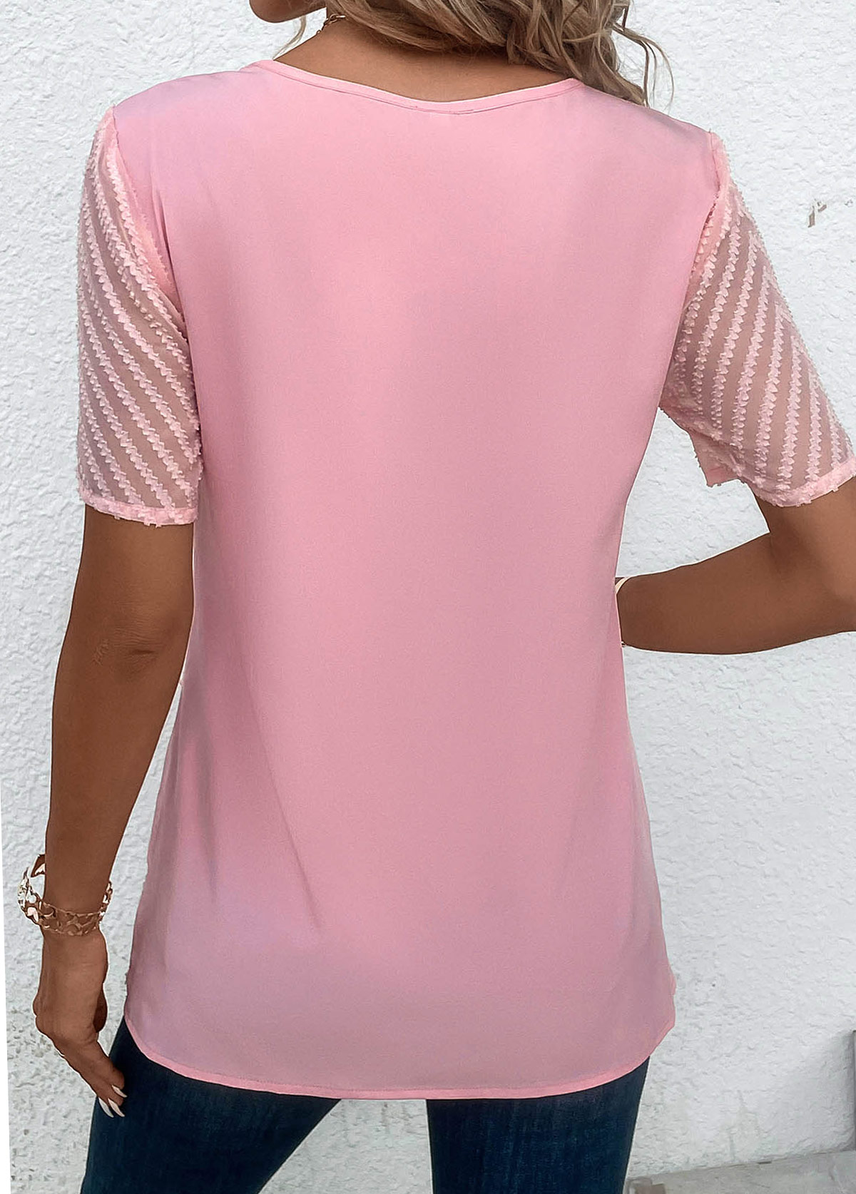 Pink Cross Hem Short Sleeve T Shirt