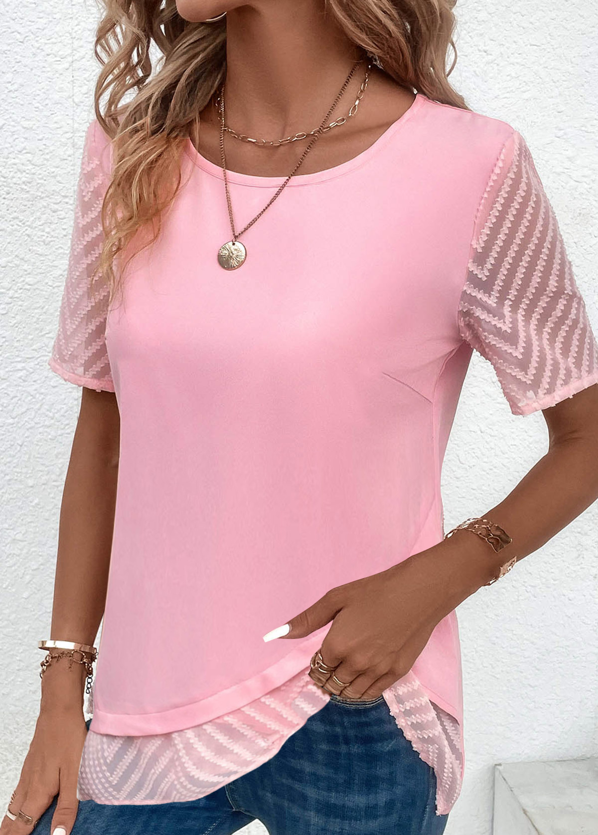 Pink Cross Hem Short Sleeve T Shirt