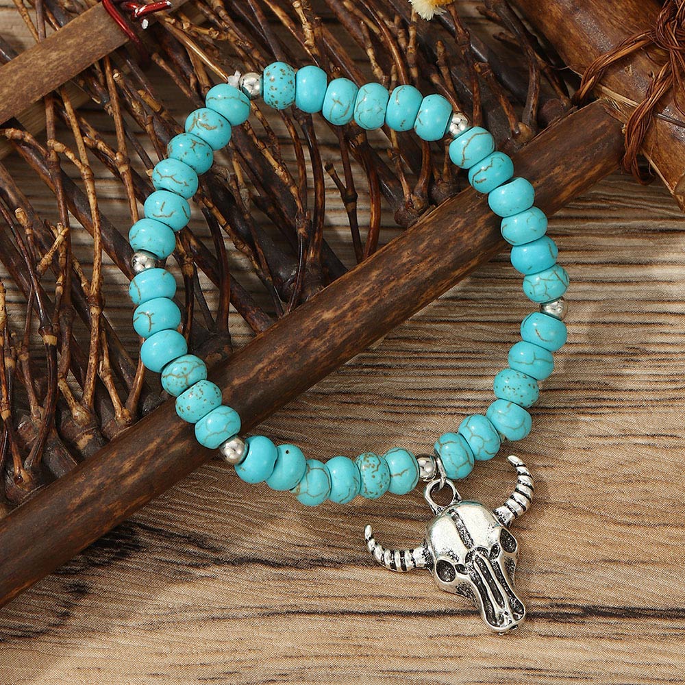 Turquoise Round Ox Design Bohemian Alloy Bracelet