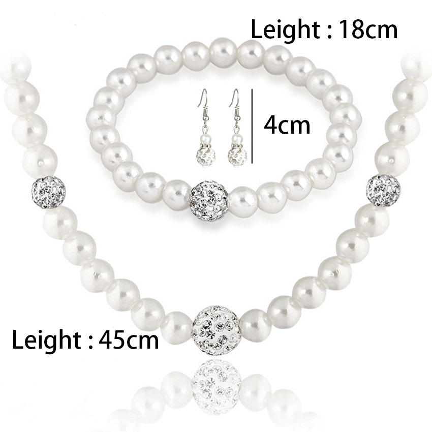 Pearl Silvery White Necklace Earrings and Bracelet