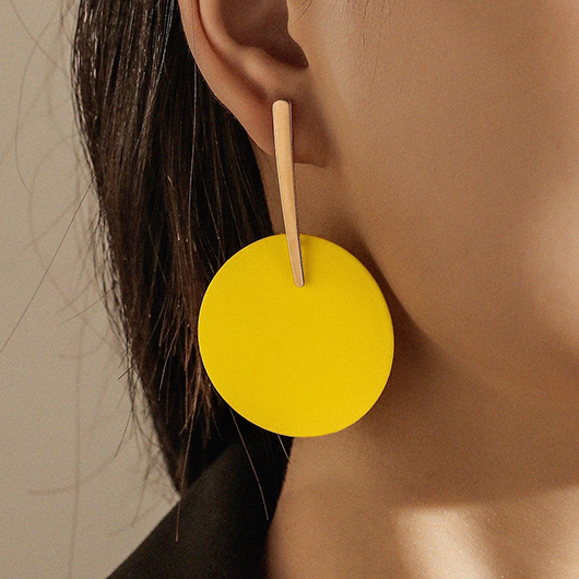 Alloy Detail Yellow Round Design Earrings
