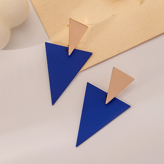 Metal Detail Blue Triangle Design Earrings