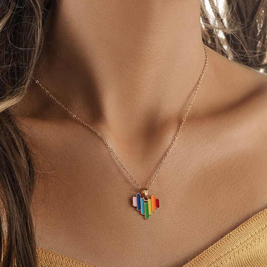 Rainbow Color Heart Design Alloy Necklace