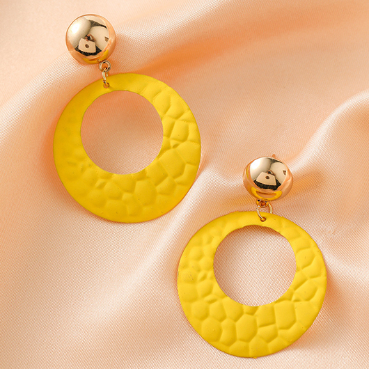 Yellow Round Metal Detail Cutout Earrings