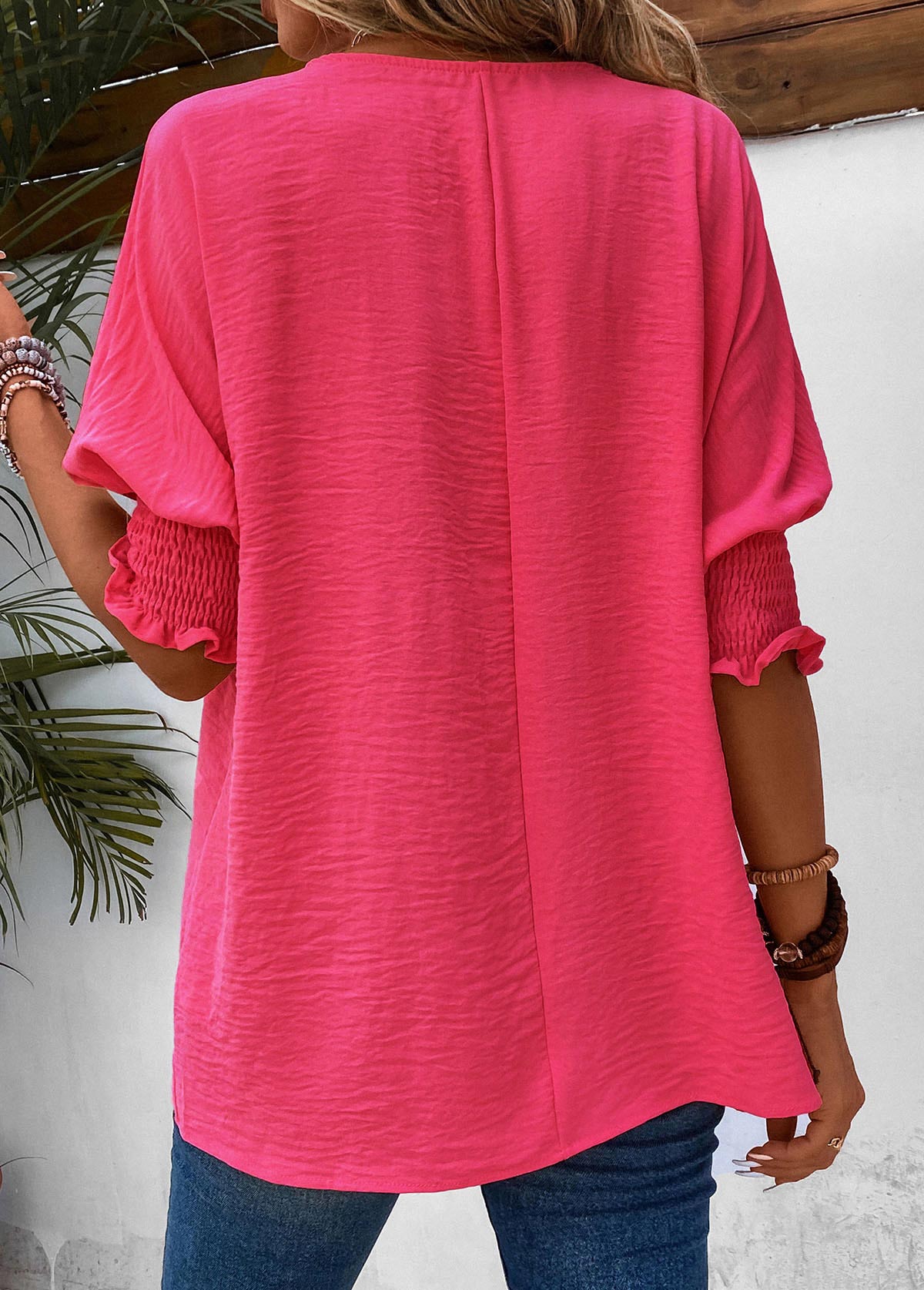 Hot Pink Smocked Half Sleeve T Shirt | picture 