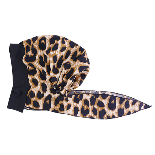 Black Leopard Detail Patchwork Turban Hat