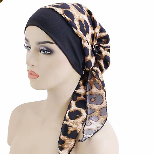 Black Leopard Detail Patchwork Turban Hat
