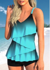 Layered Hem Ombre Cyan Tankini Set | thumb picture 