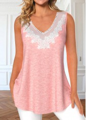 Light Pink Lace V Neck Tank Top