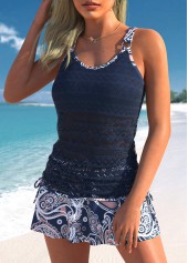 Lace Circular Ring Mid Waisted Paisley Print Tankini Set | thumb picture 