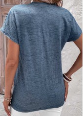 Dusty Blue Lace Short Sleeve Split Neck Blouse