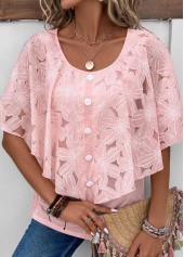 Pink Button Half Sleeve Fake Two Piece Twinset | thumb picture 