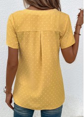 Light Yellow Jacquard Short Sleeve V Neck Blouse