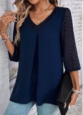 Navy Patchwork Three Quarter Length Sleeve Blouse | thumb picture 