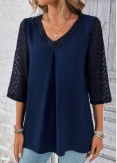 Navy Patchwork Three Quarter Length Sleeve Blouse | thumb picture 