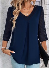 Navy Patchwork Three Quarter Length Sleeve Blouse | thumb picture 