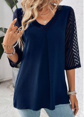 Navy Patchwork Three Quarter Length Sleeve Blouse | thumb picture 