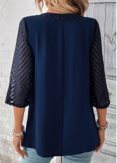 Navy Patchwork Three Quarter Length Sleeve Blouse | thumb picture 