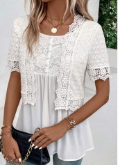 White Fake 2in1 Short Sleeve Round Neck Blouse | thumb picture 
