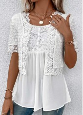 White Fake 2in1 Short Sleeve Round Neck Blouse | thumb picture 