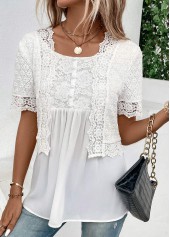 White Fake 2in1 Short Sleeve Round Neck Blouse | thumb picture 