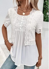 White Fake 2in1 Short Sleeve Round Neck Blouse | thumb picture 