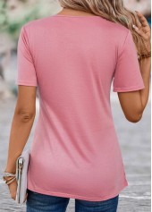 Pink Short Sleeve V Neck Fake Two Piece Twinset