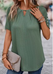 Sage Green Cut Out Short Sleeve Round Neck Blouse | thumb picture 