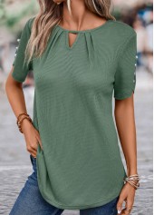 Sage Green Cut Out Short Sleeve Round Neck Blouse | thumb picture 