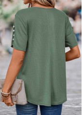 Sage Green Cut Out Short Sleeve Round Neck Blouse | thumb picture 