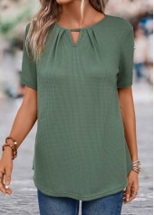 Sage Green Cut Out Short Sleeve Round Neck Blouse | thumb picture 