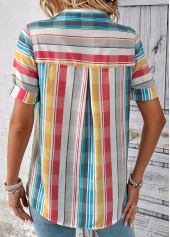 Multi Color Button Plaid Short Sleeve Blouse | thumb picture 