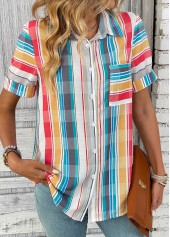 Multi Color Button Plaid Short Sleeve Blouse | thumb picture 
